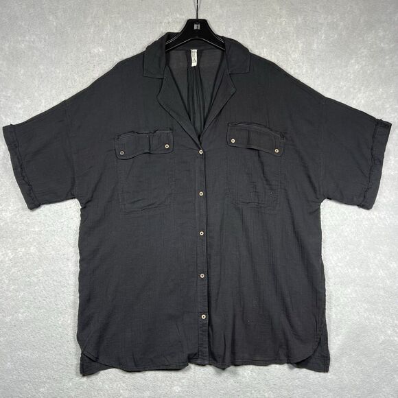 Intimately Free People Sleep Talk Tunic Shirt Women's Medium Black Gauzy Cotton - Picture 1 of 12